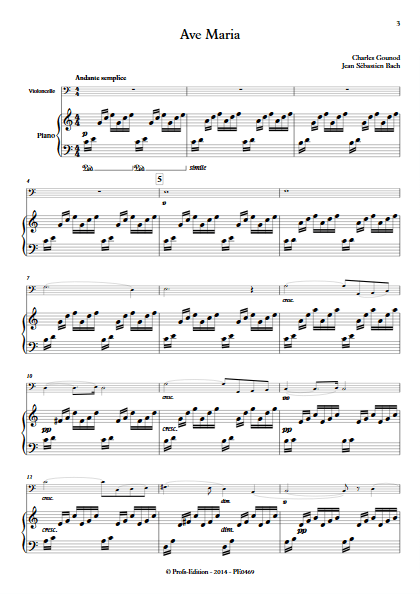 Ave Maria - Violoncelle et Piano - BACH & GOUNOD - Partition