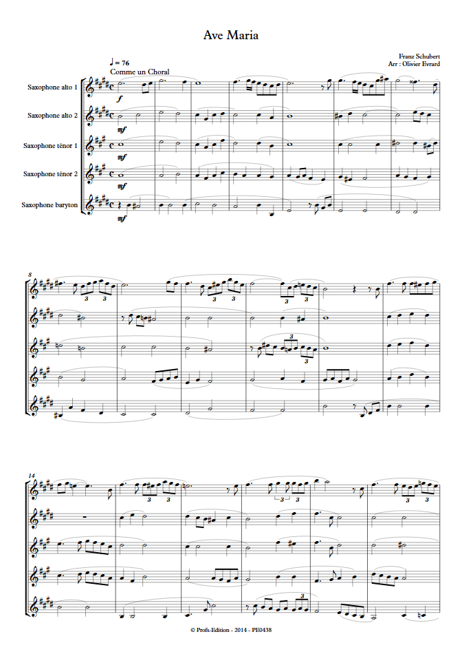 Ave Maria - Quintette de Saxophones - SCHUBERT F. - Partition