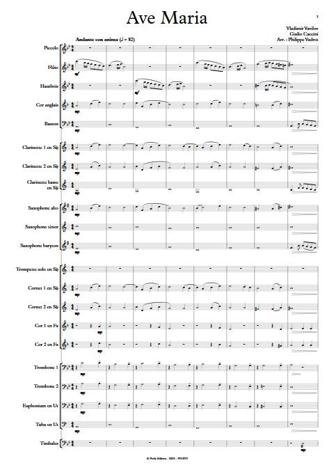 Ave Maria - Trompette & Orchestre d'harmonie - VAVILOV/CACCINI - Partition