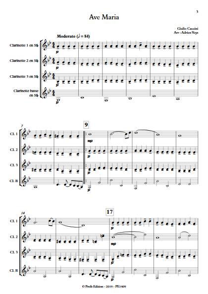 Ave Maria - Quatuor de Clarinettes - CACCINI G. - Partition