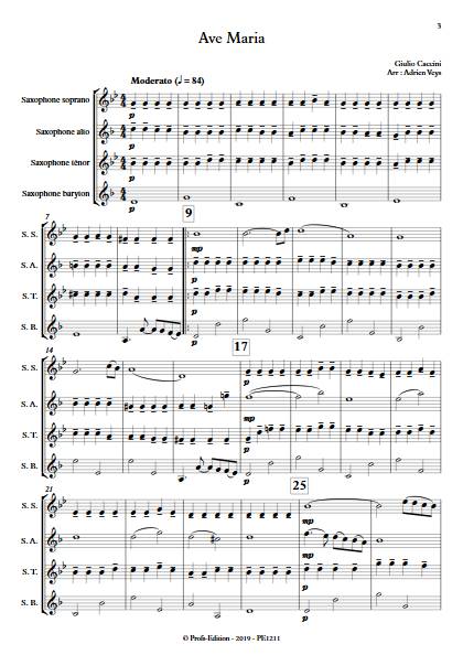 Ave Maria - Quatuor de Saxophones - CACCINI G. - Partition