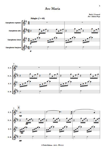 Ave Maria - Quatuor de Saxophones - BACH J. S. GOUDOD C. - Partition