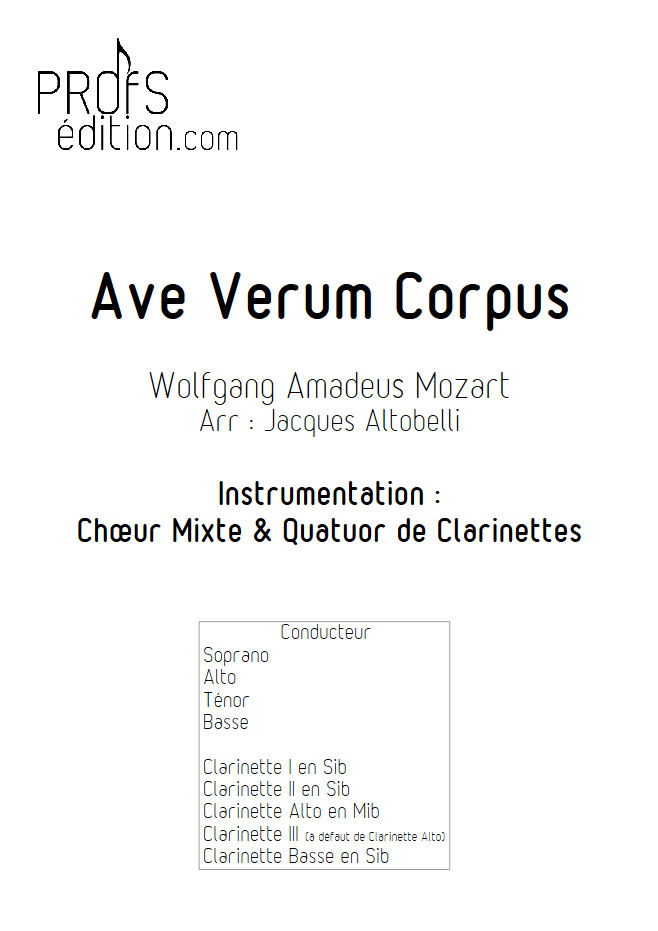 Ave Verum Corpus - Chœur & Quatuor Clarinettes - MOZART W. A. - page de garde