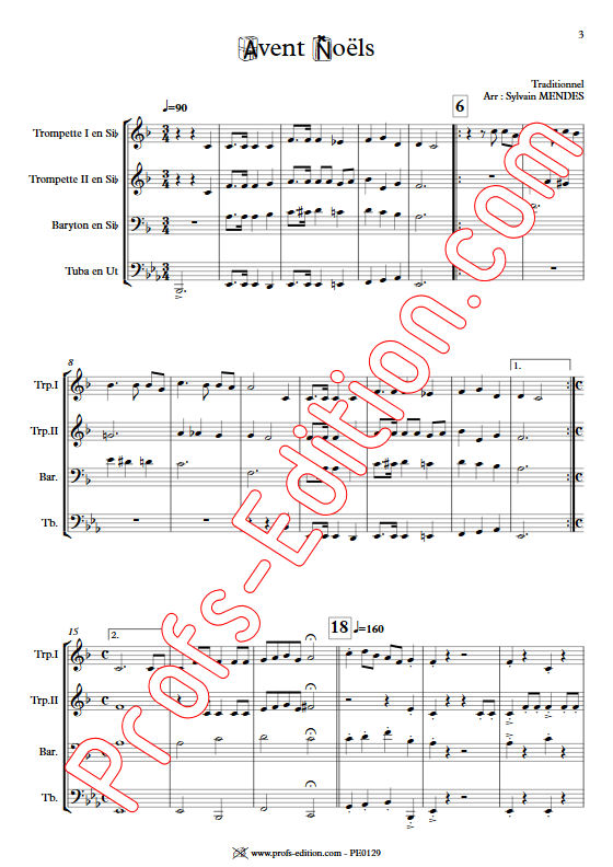 Avent Noël - Quatuor Cuivres - TRADITIONNEL - Partition