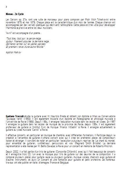 Avril - Les Saisons - Duo Violon et Guitare - TCHAIKOVSKY P. I. - Fiche Pédagogique