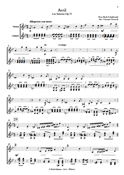 Avril - Les Saisons - Duo Violon et Guitare - TCHAIKOVSKY P. I. - Partition