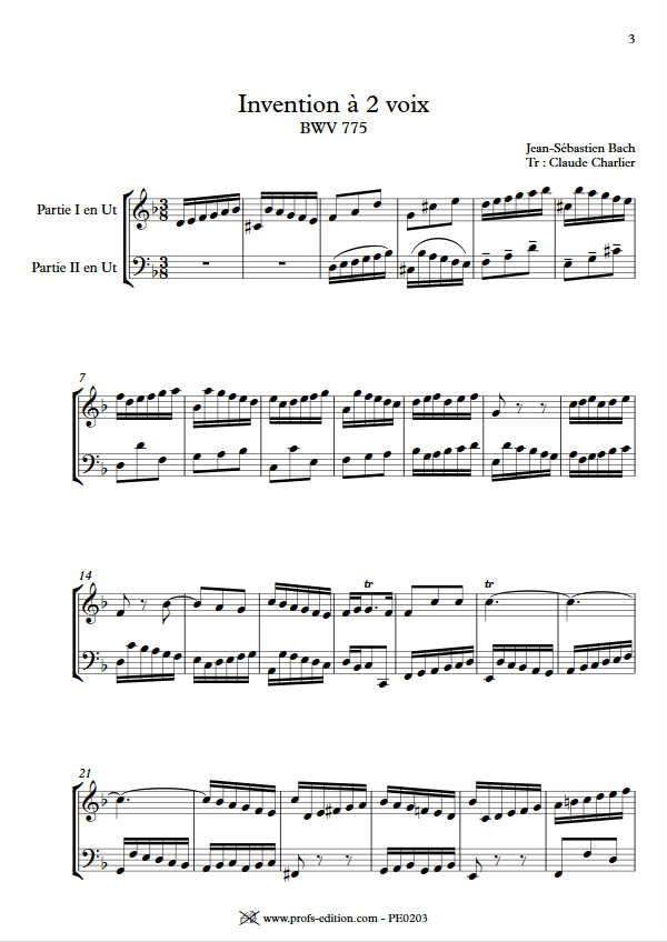 Invention BWV 775 - Duo - BACH J. S. - Partition