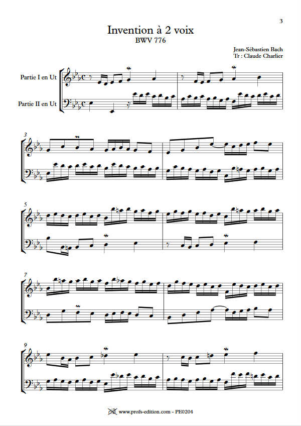 Invention BWV 776 - Duo - BACH J. S. - Partition