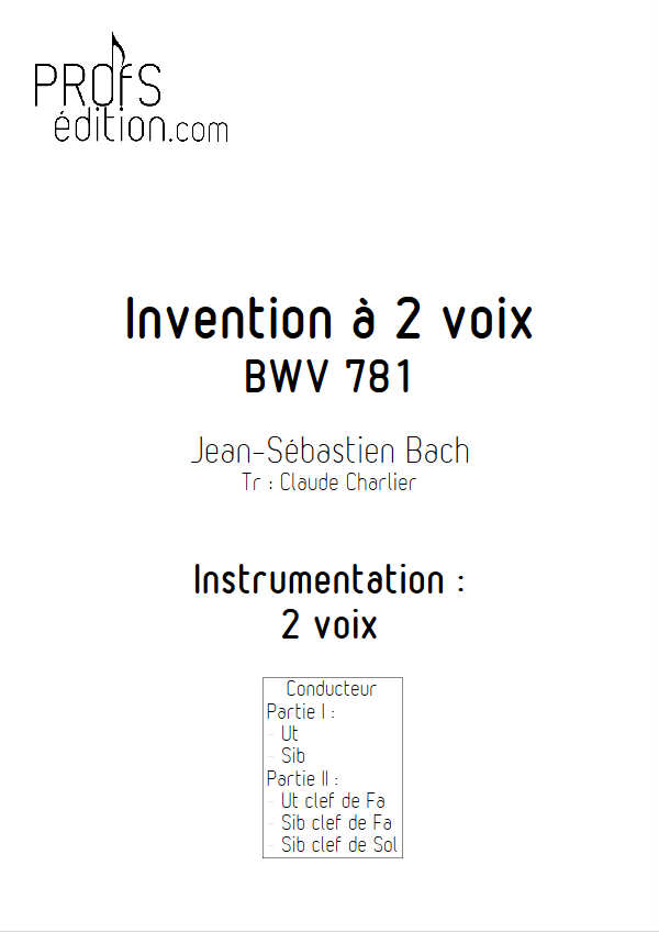 Invention BWV 781 - Duo - BACH J. S. - page de garde