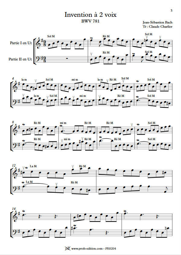 Invention BWV 781 - Duo - BACH J. S. - Partition