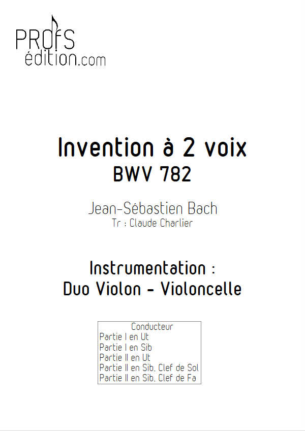 Invention BWV 782 - Duo - BACH J. S. - page de garde