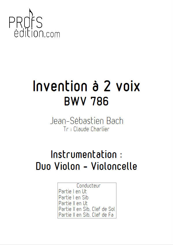 Invention BWV 786 - Duo - BACH J. S. - page de garde