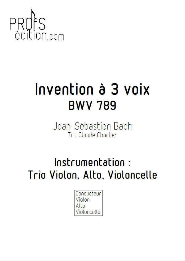 Invention BWV 789 - Trio - BACH J. S. - page de garde