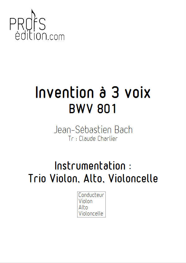 Invention BWV 801 - Trio - BACH J. S. - page de garde