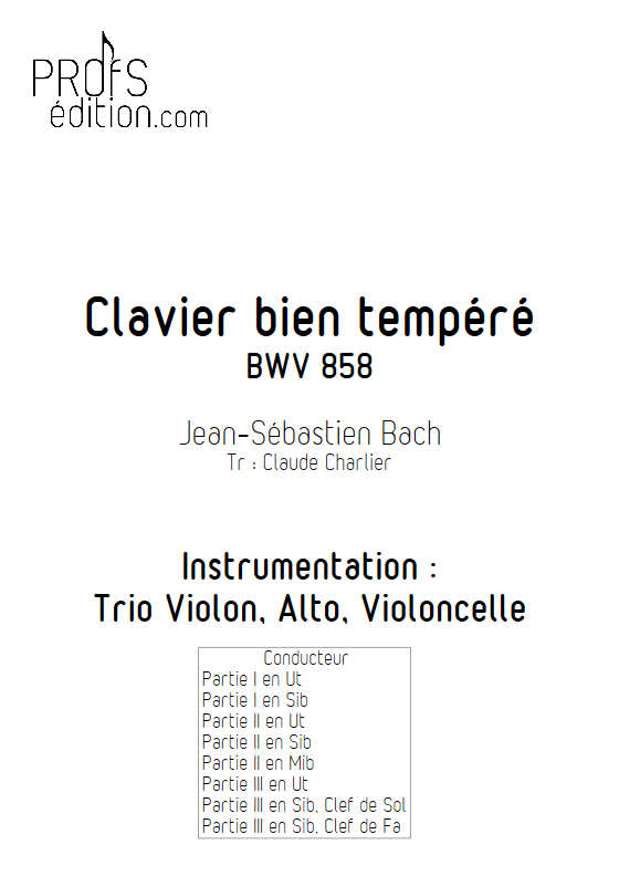 Fugue du Clavier bien tempéré BWV 858 - Trio - BACH J. S. - page de garde