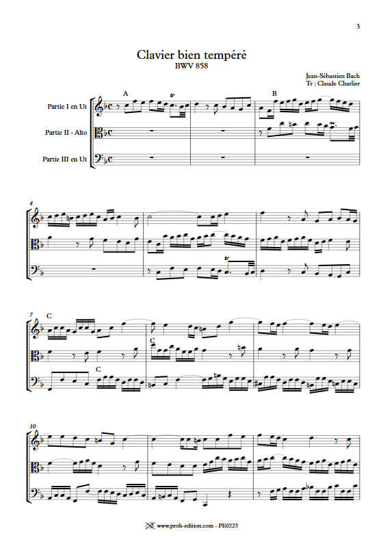 Fugue du Clavier bien tempéré BWV 858 - Trio - BACH J. S. - Partition