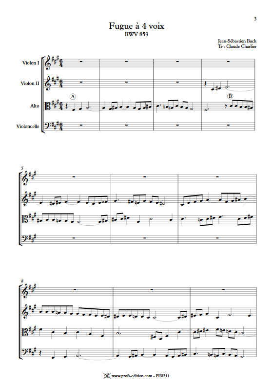 Clavier bien tempéré BWV 859 - Quatuor à Cordes - BACH J. S. - Partition