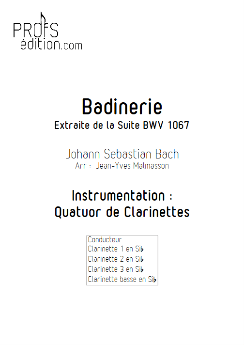 Badinerie BWV 1067 - Quatuor de Clarinettes - BACH J. S. - page de garde