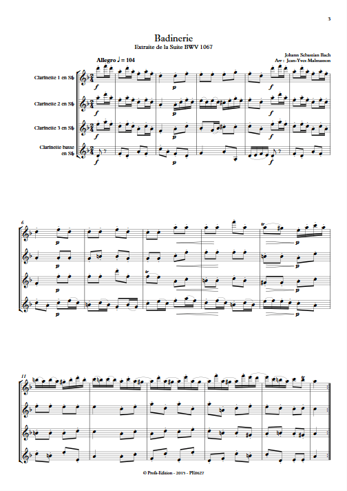 Badinerie BWV 1067 - Quatuor de Clarinettes - BACH J. S. - app.scorescoreTitle