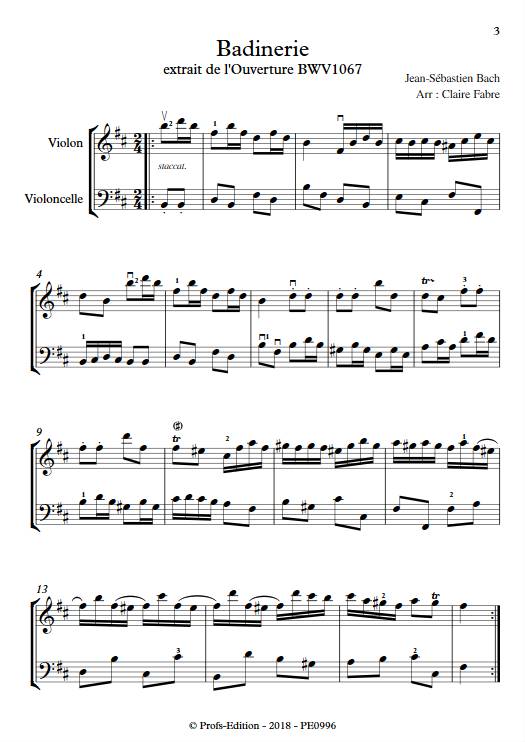 Badinerie - Duo violon Violoncelle - BACH J. S. - Partition