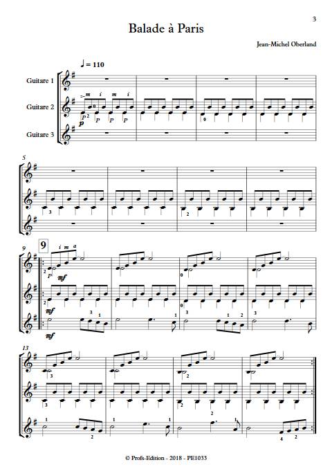 Balade à Paris - Trio Guitares - OBERLAND J.M. - Partition
