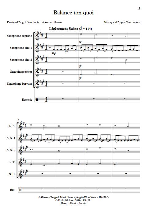 Balance ton quoi - Ensemble de Saxophones - ANGELE - app.scorescoreTitle