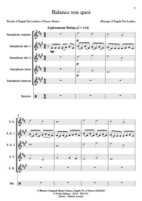 Balance ton quoi - Ensemble de Saxophones - ANGELE - Partition