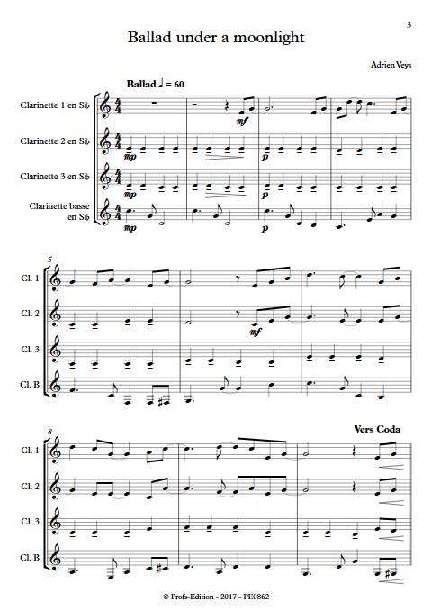 Ballad under a moonlight - Quatuor de Clarinettes - VEYS A. - Partition