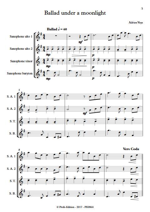 Ballad under a moonlight - Quatuor de Saxophones- VEYS A. - Partition
