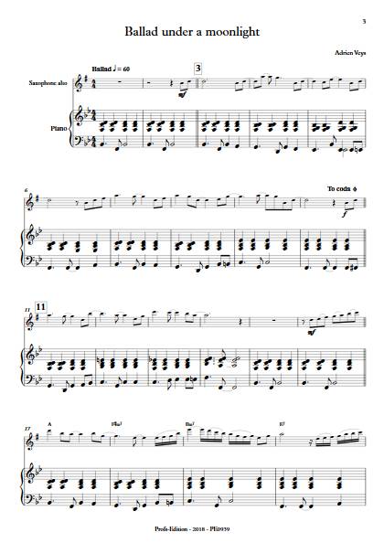 Ballad under a moonlight - Saxophone Piano - VEYS A. - Partition