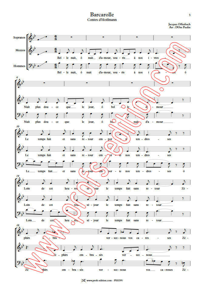 Barcarolle - Chœur 3 voix mixtes - OFFENBACH J. - Partition