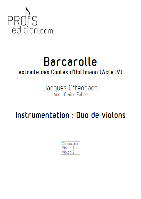 Barcarolle - Duo Violons - TCHAIKOVSKI P. I. - page de garde