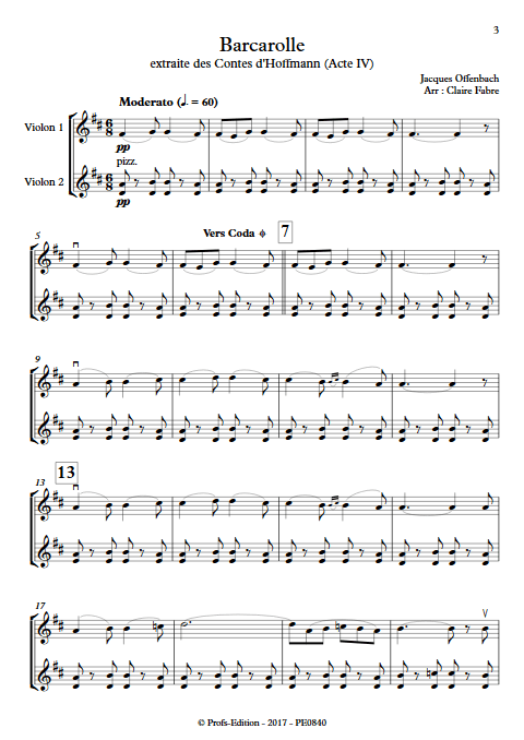 Barcarolle - Duo Violons - TCHAIKOVSKI P. I. - Partition