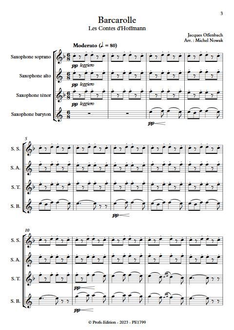 Barcarolle - Quatuor de Saxophones - OFFENBACH J. - Partition