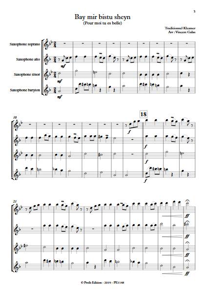 Bay mir bistu sheyn - Quatuor de Saxophones - TRADITIONNEL KLEZMER - Partition