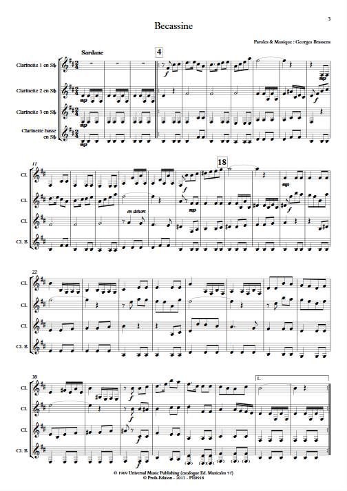 Becassine - Quatuor de Clarinettes - BRASSENS G. - Partition