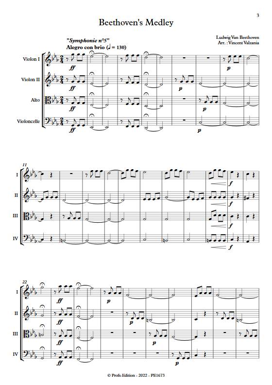 Beethoven Medley - Quatuor à cordes - BEETHOVEN L. V. - Partition
