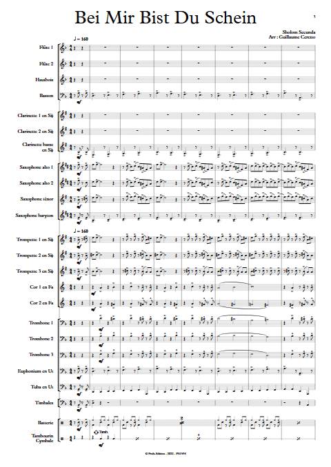 Bei Mir Bist Du Schein - Orchestre d'harmonie - SECUNDO S. - Partition