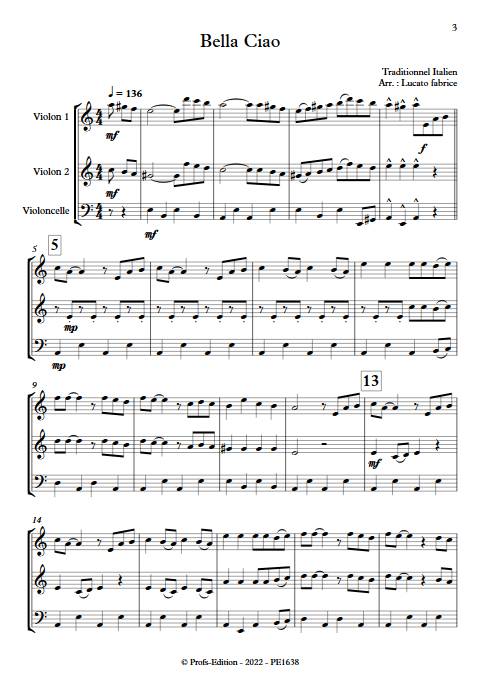 Bella Ciao - Trio Cordes - TRADITIONNEL ITALIEN - Partition