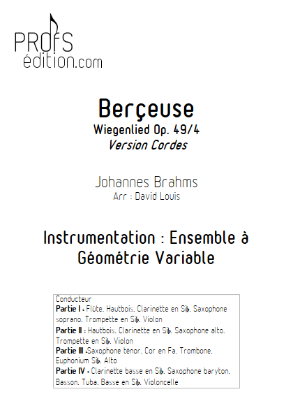 Berceuse (Wiegenlied) - Ensemble à Géométrie Variable - BRAHMS J. - page de garde