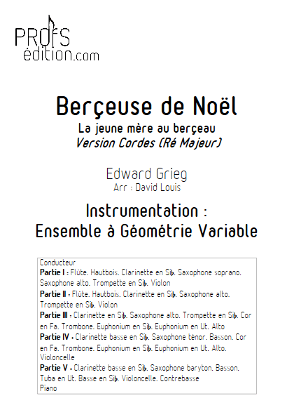 Berceuse de Noël -Ensemble à Géométrie Variable - GRIEG E. - page de garde