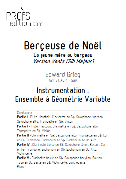 Berceuse de Noël -Ensemble à Géométrie Variable - GRIEG E. - Fiche Pédagogique