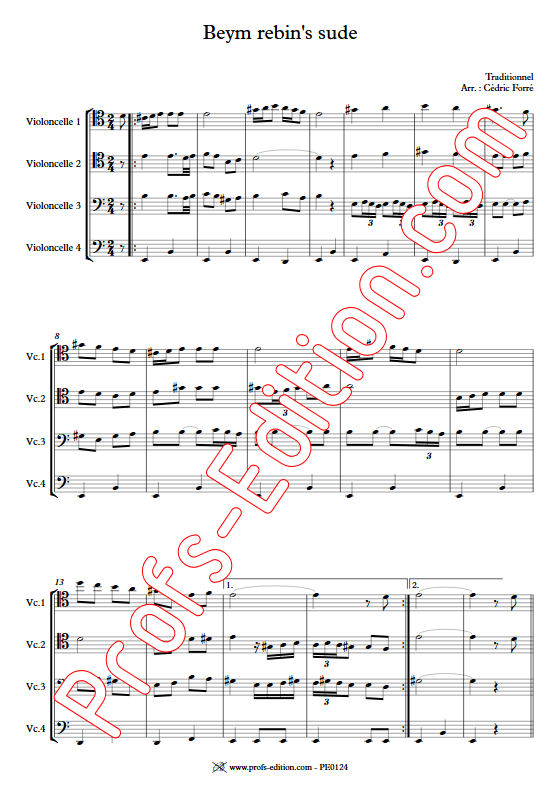 Beym rebin's sude - Quatuor Violoncelles - FORRÉ C. - Partition