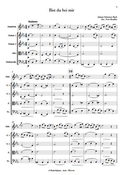 Bist du bei mir - Quatuor à cordes & hautbois - BACH J.S. - Partition