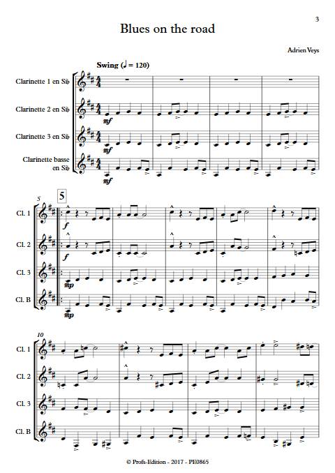 Blues on the road - Quatuor de Clarinettes - VEYS A. - Partition