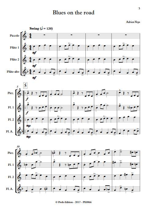 Blues on the road - Quatuor de Flûtes - VEYS A. - Partition