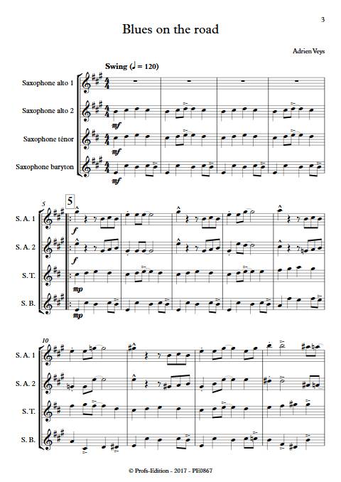 Blues on the road - Quatuor de Saxophones - VEYS A. - Partition