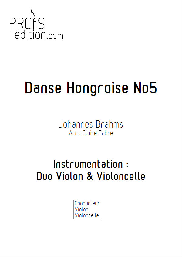 Danse hongroise n°5 - Duo Violon Violoncelle - BRAHMS J. - page de garde