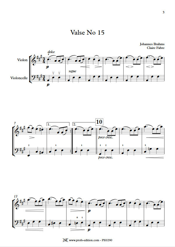 Valse n°15 Opus 39 - Duo Violon Violoncelle - BRAHMS J. - app.scorescoreTitle