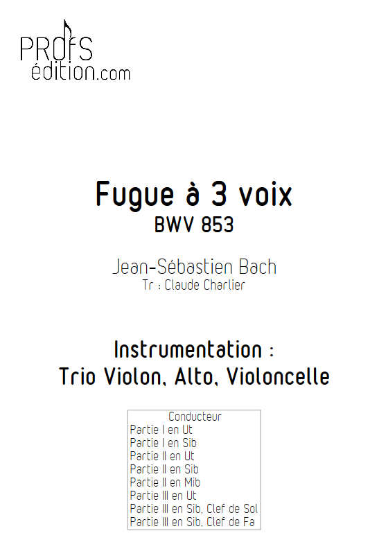 Fugue du Clavier bien tempéré BWV 853 - Trio - BACH J. S. - page de garde